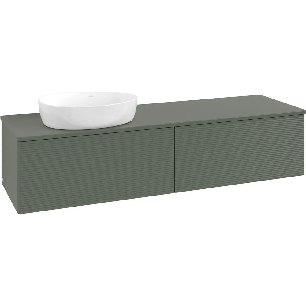 V&B ANTAO SERVANTSKAP 2 SKUFFER RILLET 1600X360X500 VENSTRE M/KRANHULL GRØNN v:6106040