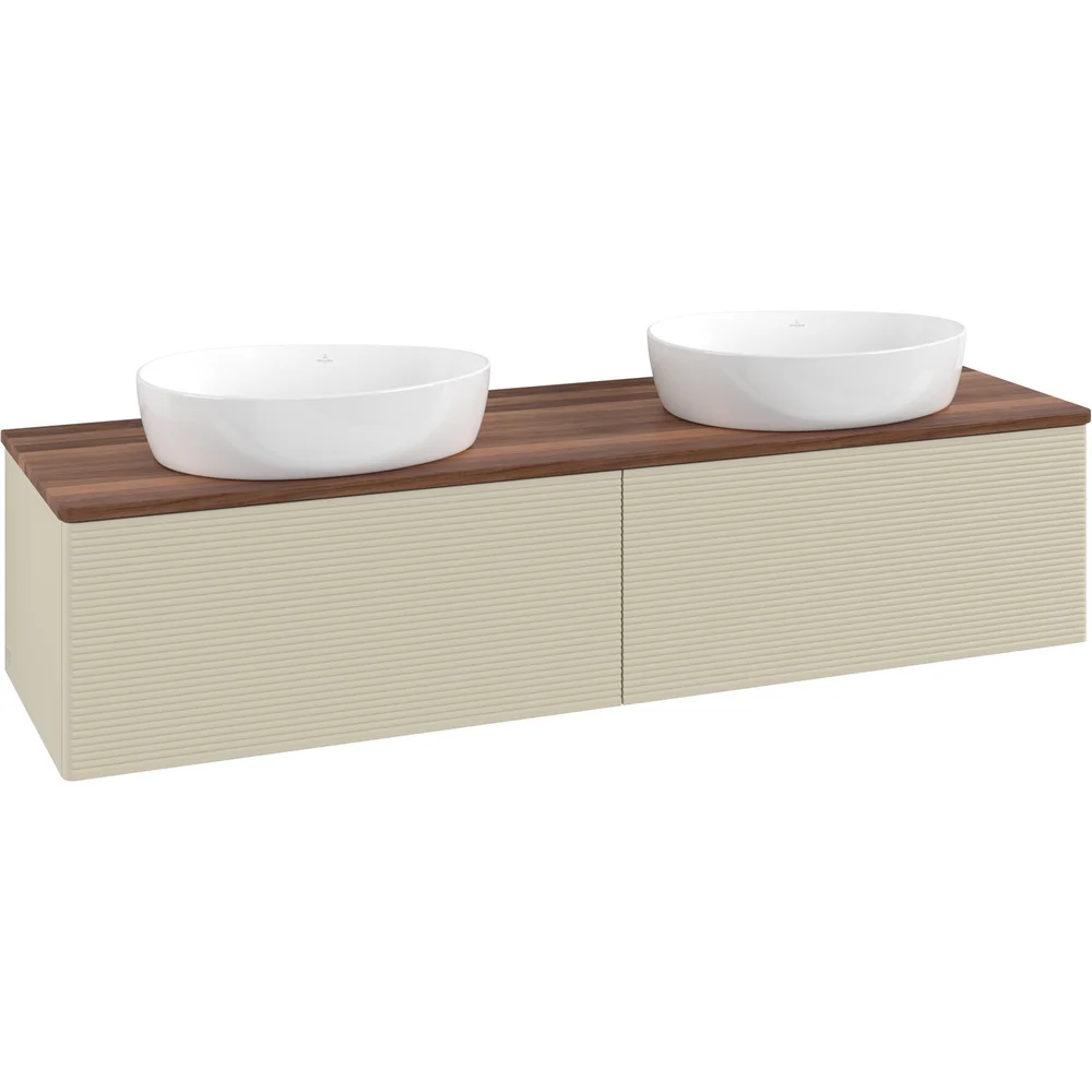 V&B ANTAO SERVANTSKAP 2 SKUFFER RILLET 1600X360X500 FOR 2 SERV. U/KRANHULL SILKEGRÅ/VALNØTT v:6255828