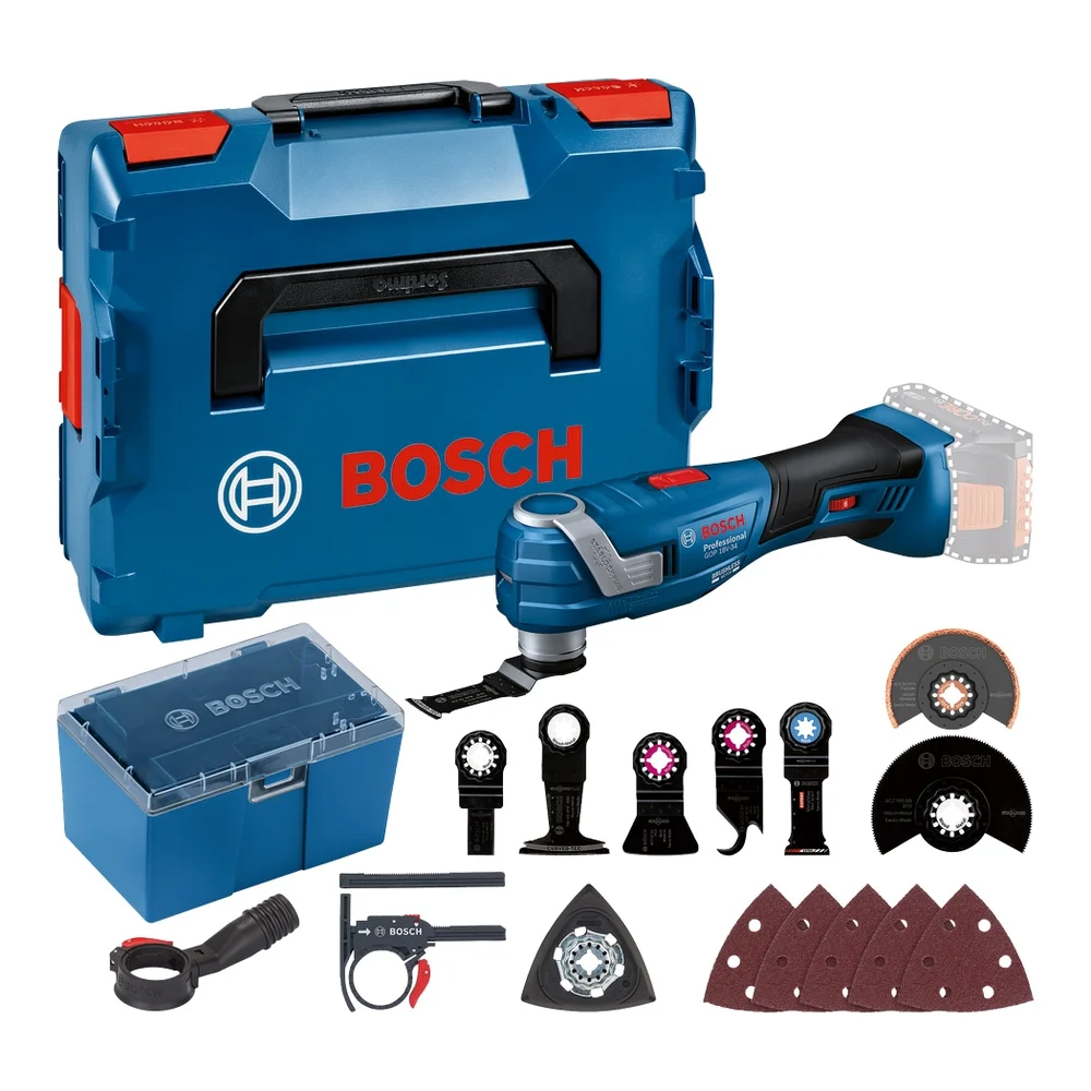 Bosch Multiverktøy GOP 18V-34, uten batteri & lader i L-BOXX med tilbehør v:1726897 Bosch Multiverktøy GOP 18V-34, uten batteri & lader i L-BOXX med tilbehør v:1726897