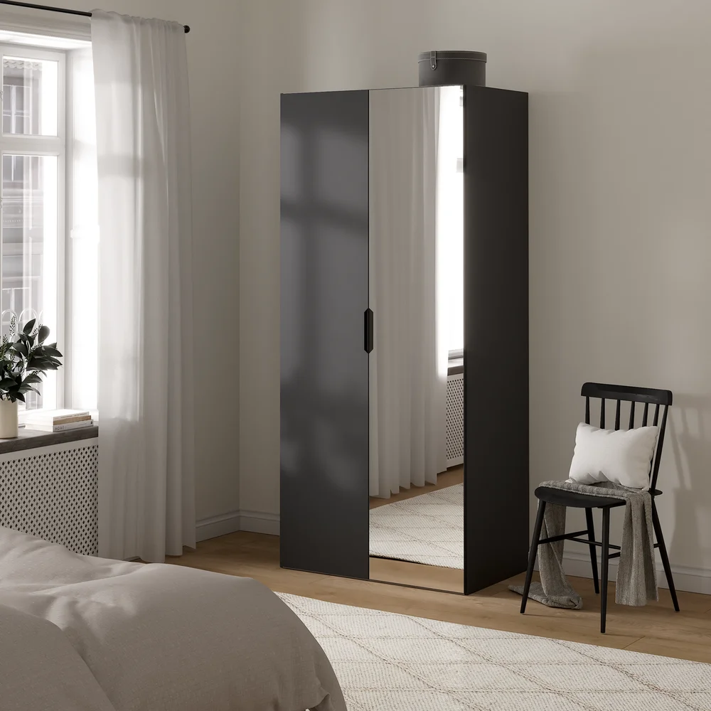 LIND NEST GARDEROBESKAP 100X220X60CM SORT MED SPEIL v:6391913