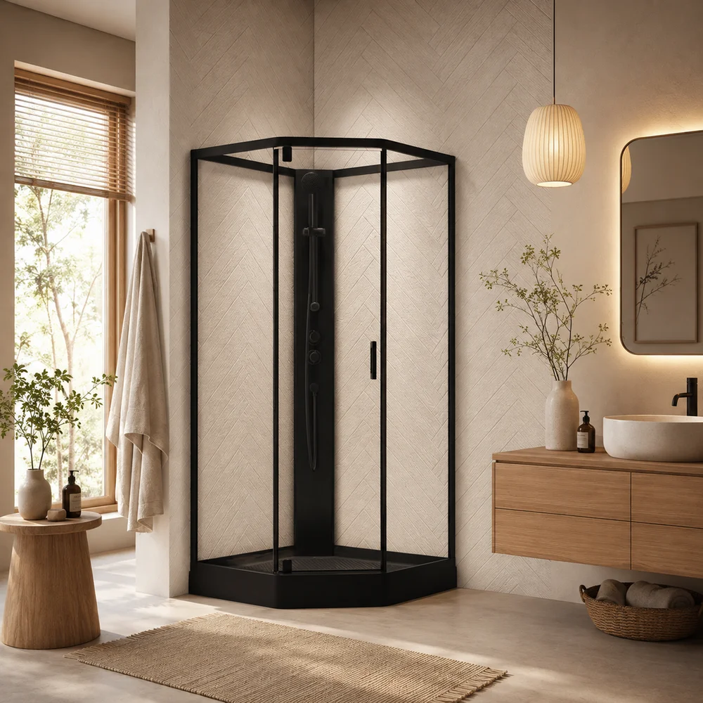 CELESTE NOVELLO DUSJKABINETT M/SLAGDØR 90X90X205 CM M/SIKKERHETSFOLIE SORT v:5878307