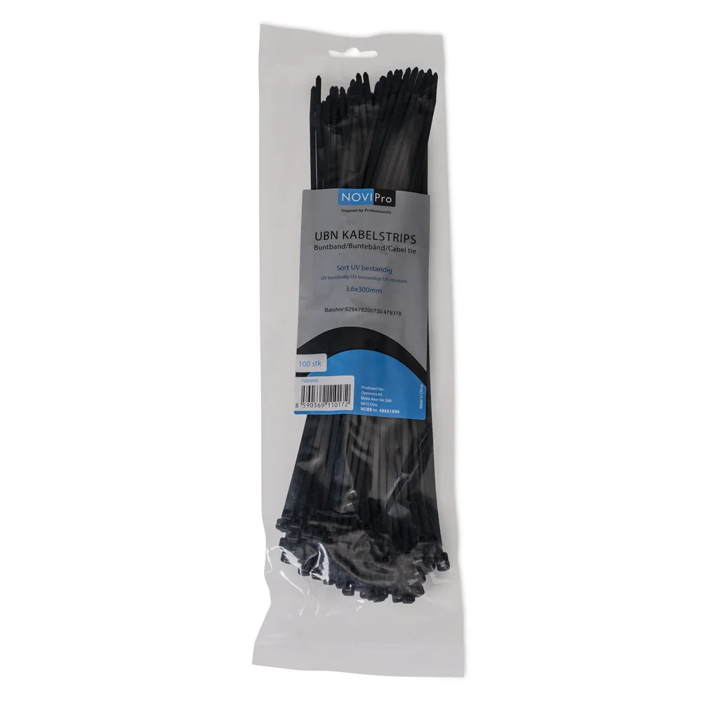 Kabelstrips ubn 3,6×300 sort novipro uv-stabilisert 100 stk v:5571497
