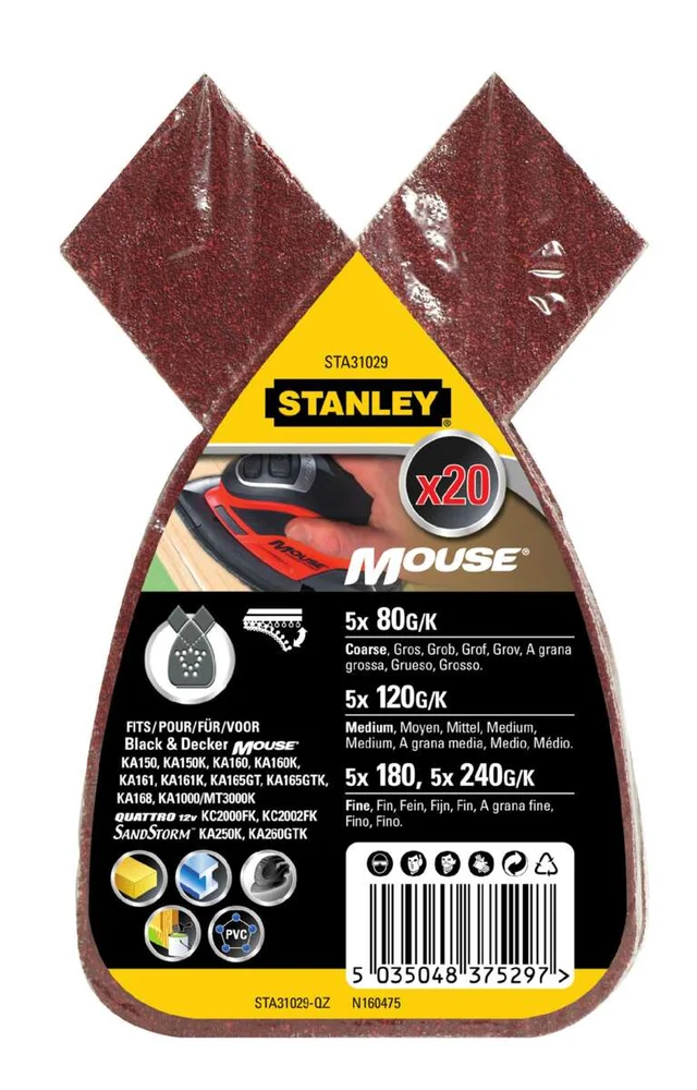 Stanley STA31029 Mouse slipepapir 20-pk v:2724168